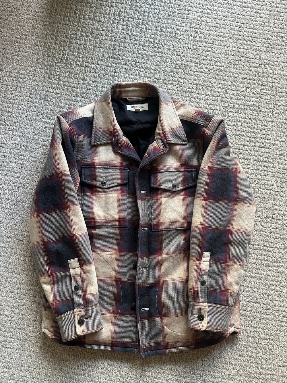 Madewell Plaid Shirt Jacket in Red, Black & Cream